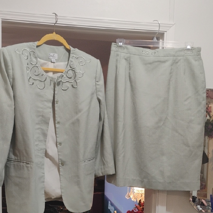 Women's Two-Piece Skirt Suit In Pale Sage By Emily